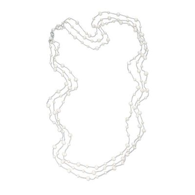 4.0-7.0mm Baroque Freshwater Cultured Pearl Silver Thread Station Necklace with Sterling Silver Clasp-39"