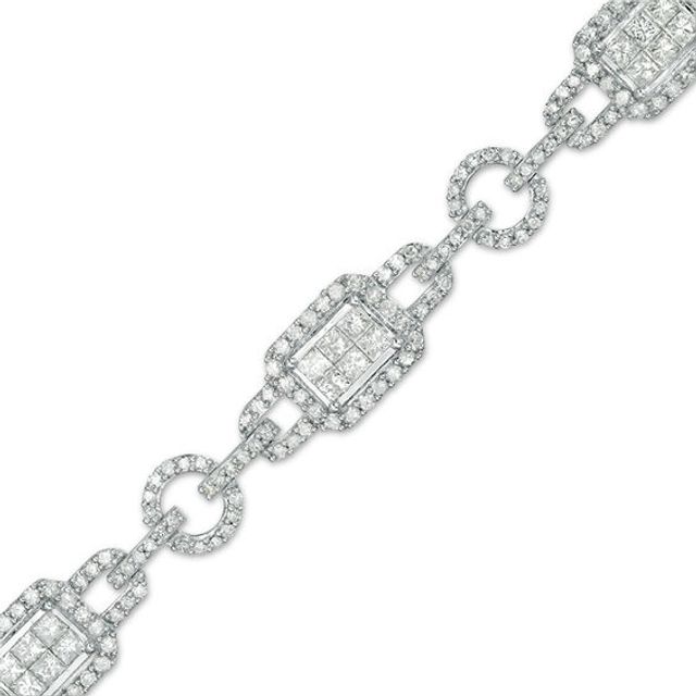 3 CT. T.w. Princess-Cut and Round Diamond Buckle Link Bracelet in 10K White Gold