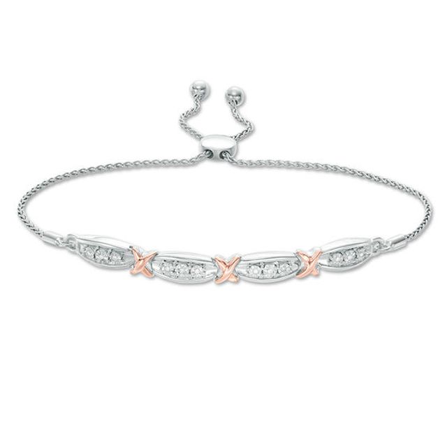 1/20 CT. T.w. Diamond Fashion "X" Bolo Bracelet in Sterling Silver and 10K Rose Gold - 9.5"