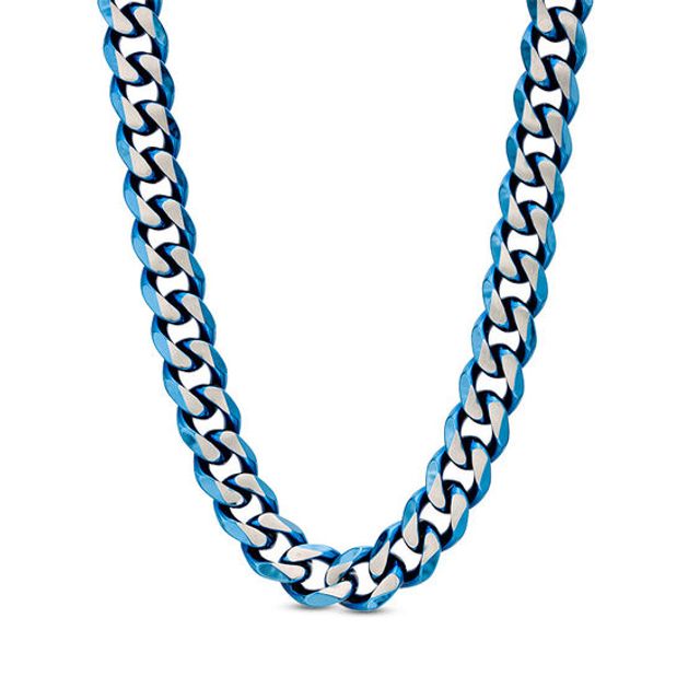 Men's 10.5mm Cuban Curb Chain Necklace in Blue IP Stainless Steel - 24"