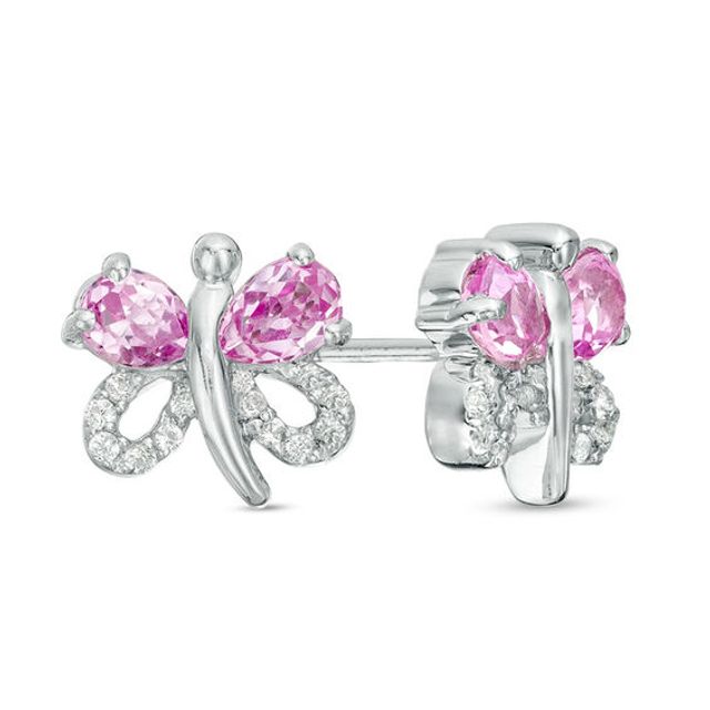 Pear-Shaped Lab-Created Pink and White Sapphire Butterfly Stud Earrings in Sterling Silver