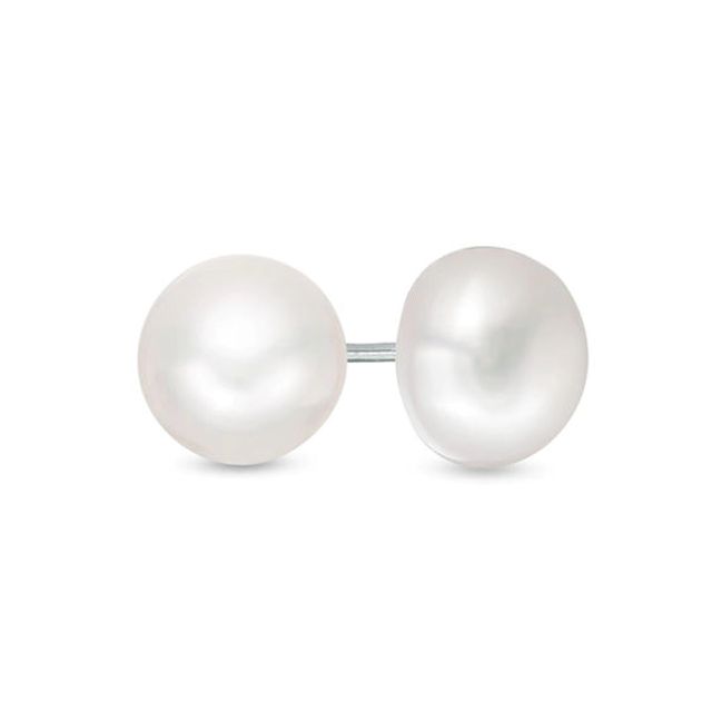 8.0mm Button Freshwater Cultured Pearl Stud Earrings in Sterling Silver