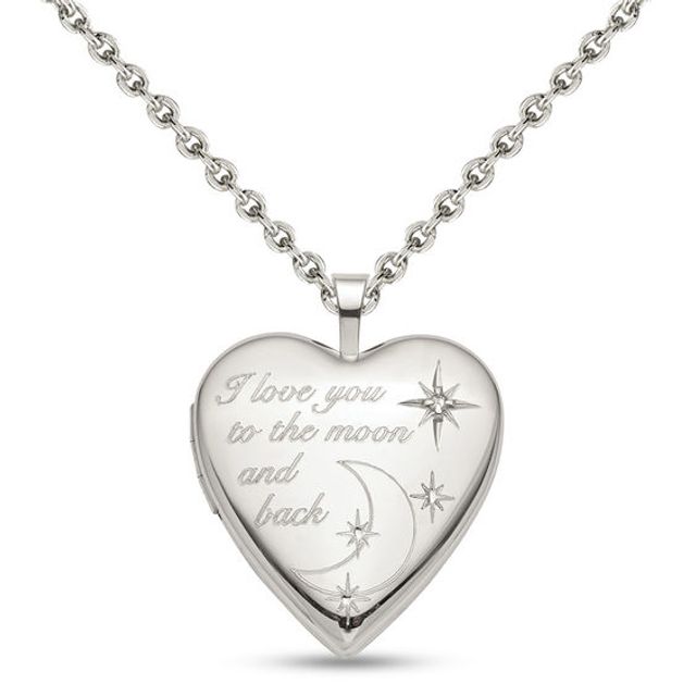 Diamond Accent "I love you to the moon and back" Heart Locket in Sterling Silver