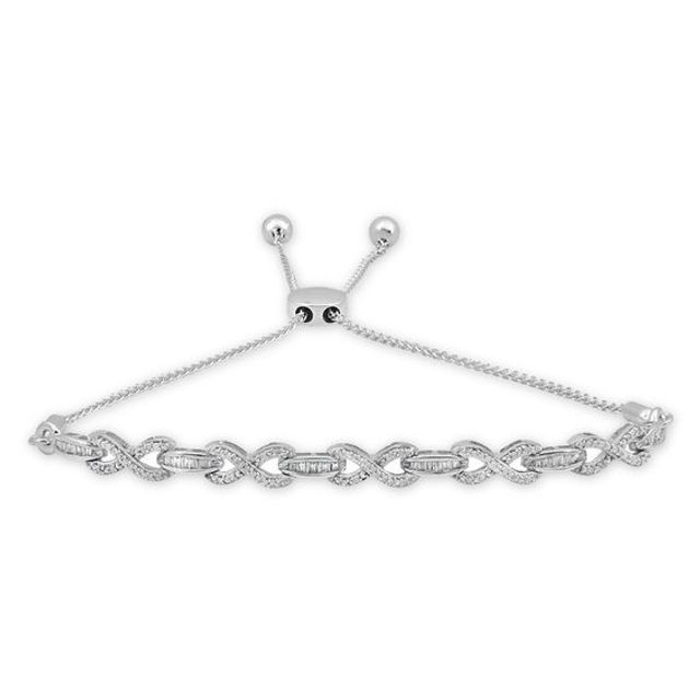 1/4 CT. T.w. Baguette and Round Diamond Infinity Bolo Bracelet in Sterling Silver - 9.0"