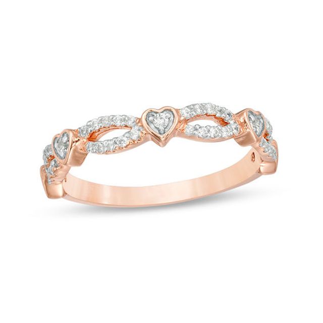 1/4 CT. T.w. Diamond Alternating Heart Stackable Band in 10K Rose Gold