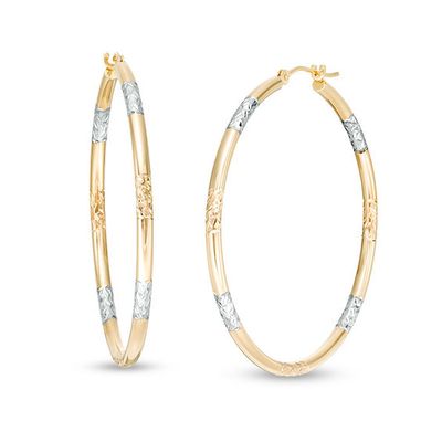 40.0mm Diamond-Cut Hoop Earrings in 14K Gold with Rose and White Rhodium Plate