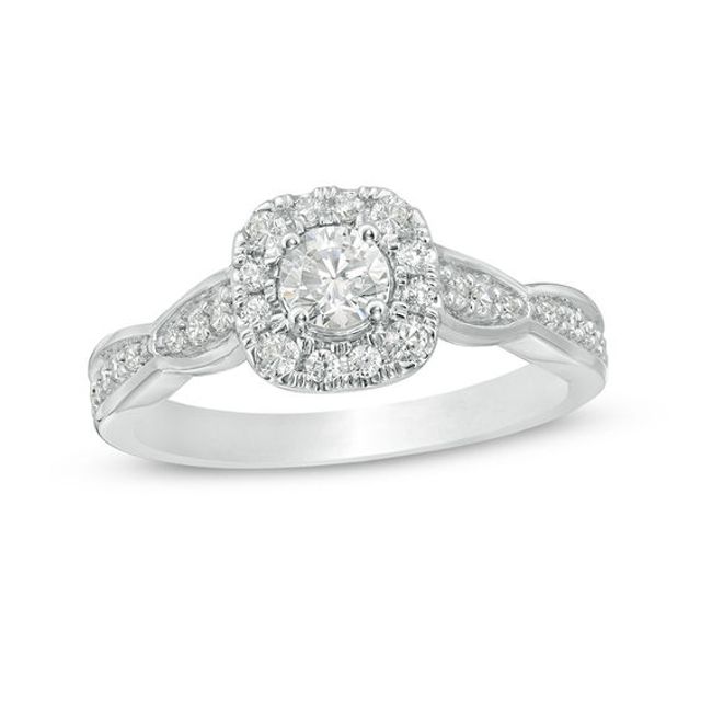 Love's Destiny by Zales 3/4 CT. T.w. Certified Diamond Cushion Frame Engagement Ring in 14K White Gold (I/I1)