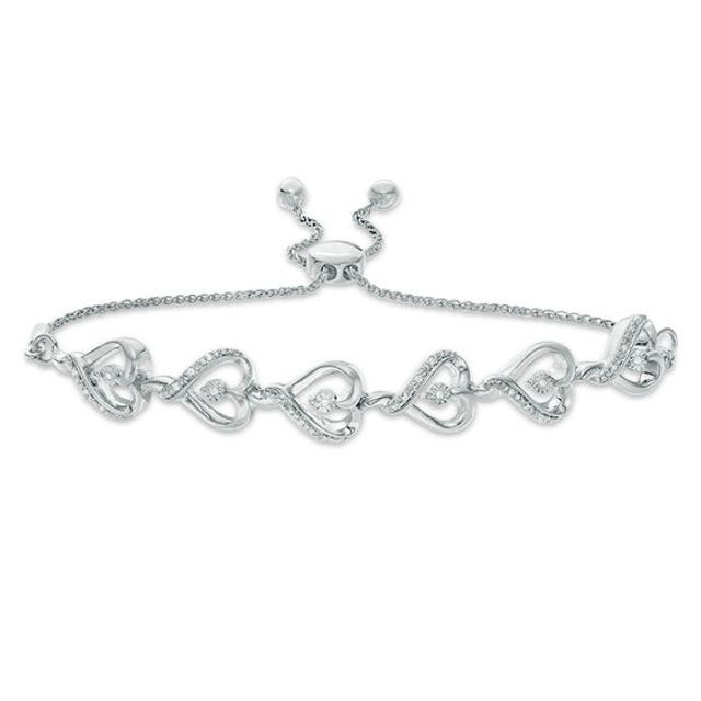 1/15 CT. T.w. Diamond Sideways Heart Link Bolo Bracelet in Sterling Silver - 9.5"