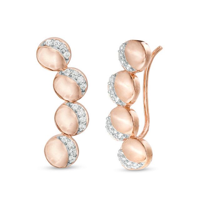 Lab-Created White Sapphire Crescent Four Moon Crawler Earrings in Sterling Silver with 14K Rose Gold Plate