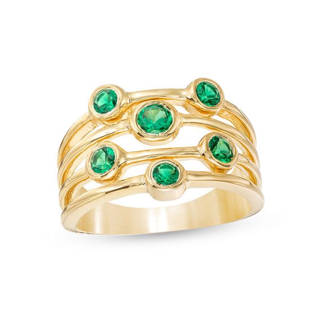 Lab-Created Emerald Orbit Ring in Sterling Silver with 14K Gold Plate