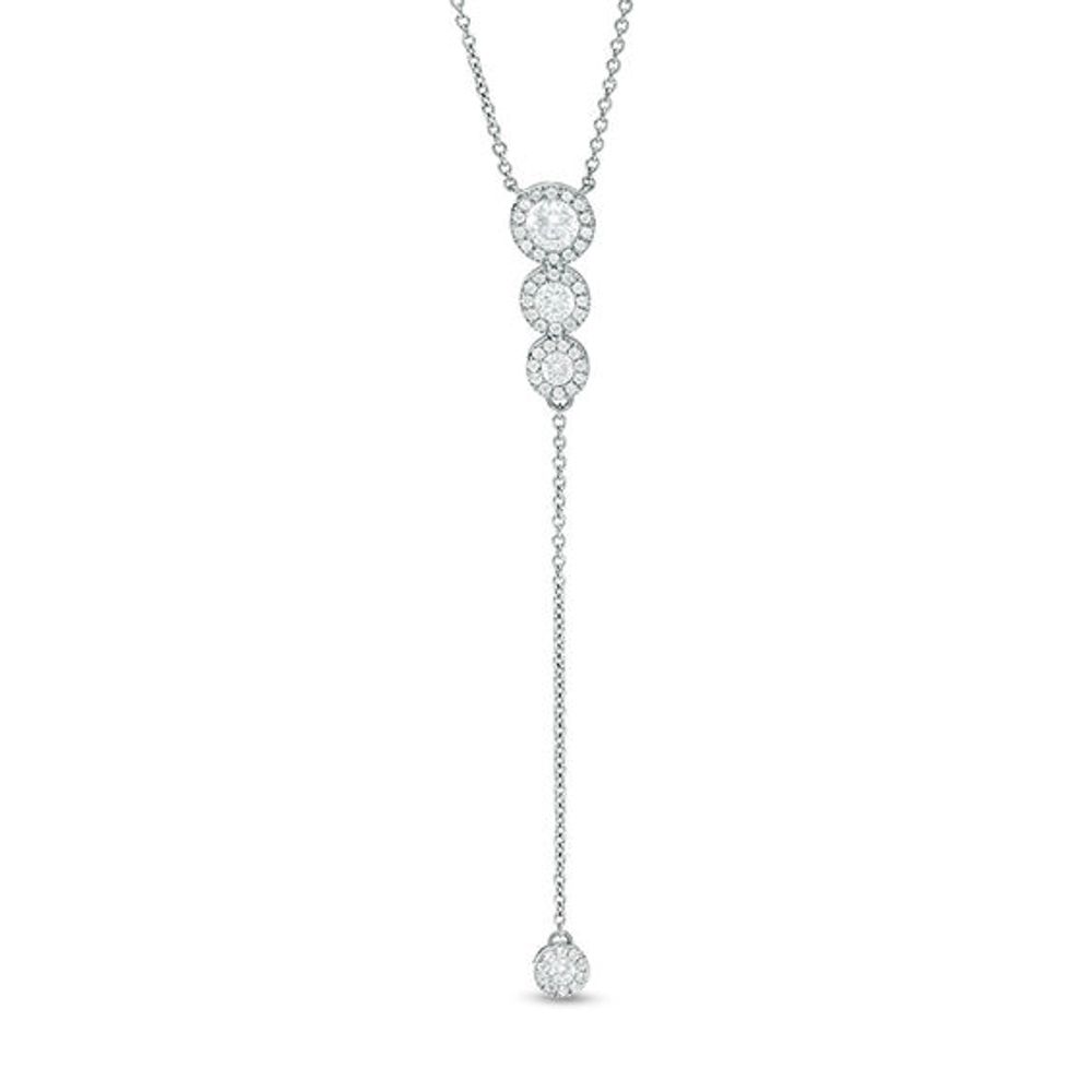 1/2 CT. T.w. Diamond Frame Three Circle Drop "Y" Necklace in 10K White Gold - 18.75"