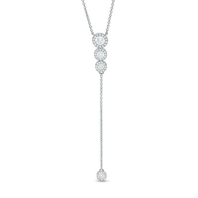 1/2 CT. T.w. Diamond Frame Three Circle Drop "Y" Necklace in 10K White Gold - 18.75"