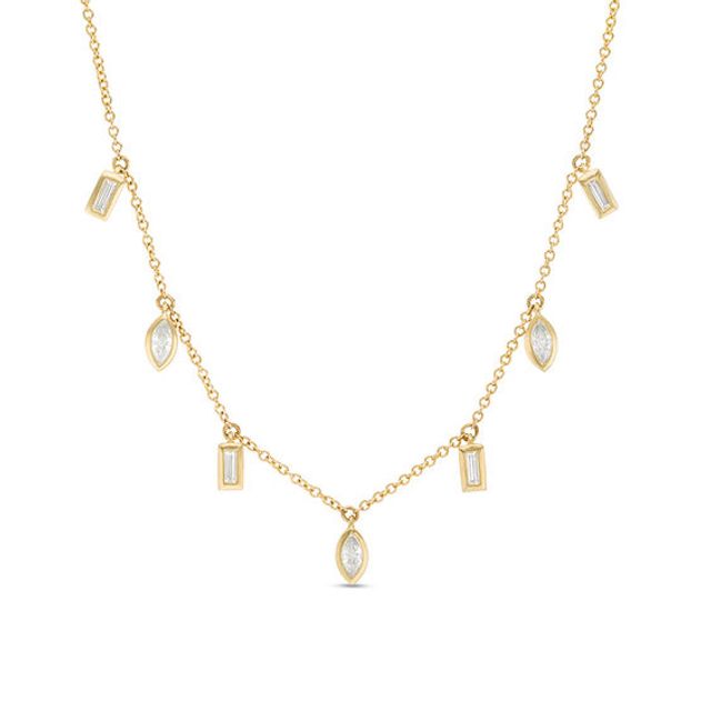 1/3 CT. T.w. Baguette and Marquise Diamond Station Drop Necklace in 10K Gold