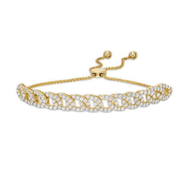 2 CT. T.w. Diamond Interlocking Curb Link Bolo Bracelet in 10K Gold - 9.5"
