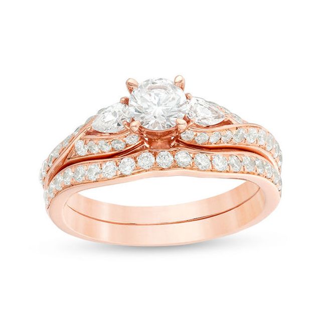 1-3/8 CT. T.w. Diamond Bypass Three Stone Bridal Set in 14K Rose Gold