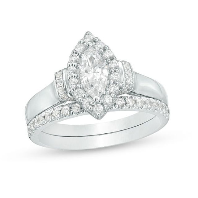 1 CT. T.w. Marquise Diamond Frame Collar Bridal Set in 14K White Gold