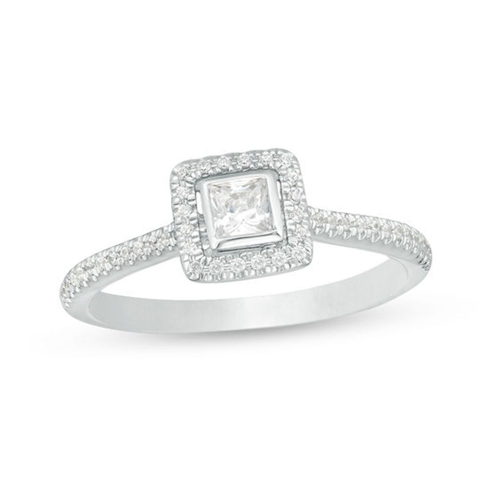 1/3 CT. T.w. Princess-Cut Diamond Frame Engagement Ring in 10K White Gold