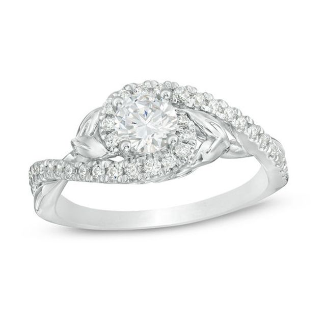 3/4 CT. T.w. Diamond Bypass Leaf-Sides Engagement Ring in 14K White Gold