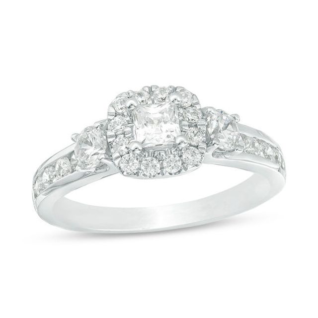 1-1/4 CT. T.w. Princess-Cut Diamond Frame Three Stone Engagement Ring in 14K White Gold