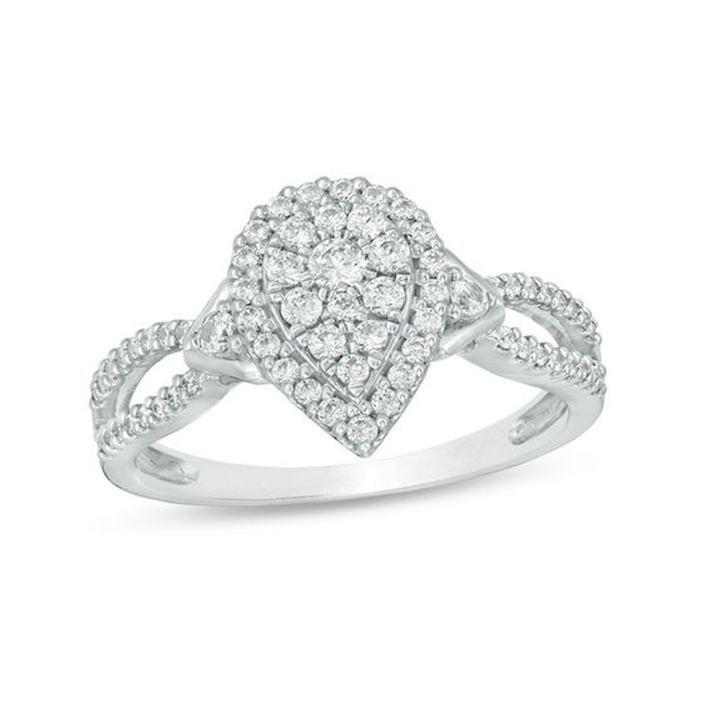 1/2 CT. T.w. Diamond Pear-Shaped Frame Tri-Sides Ring in 10K White Gold