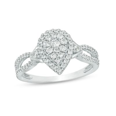 1/2 CT. T.w. Diamond Pear-Shaped Frame Tri-Sides Ring in 10K White Gold