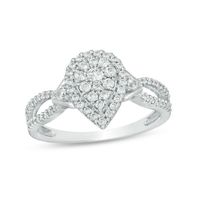 1/2 CT. T.w. Diamond Pear-Shaped Frame Tri-Sides Ring in 10K White Gold