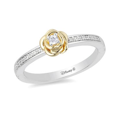 Enchanted Disney Belle 1/10 CT. T.w. Diamond Rose Ring in Sterling Silver and 10K Gold