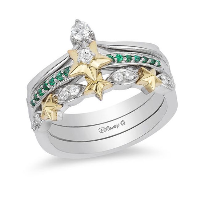 Enchanted Disney Tinker Bell 1/5 CT. T.w. Diamond and Topaz Stackable Band Set in Sterling Silver and 10K Gold