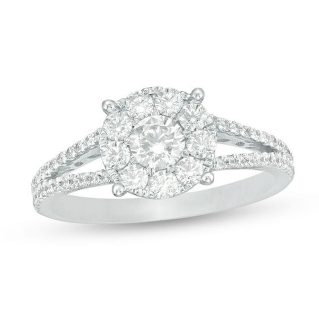 1 CT. T.w. Diamond Frame Split Shank Engagement Ring in 14K White Gold