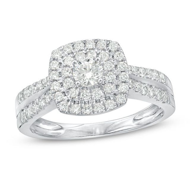 3/4 CT. T.w. Diamond Double Cushion Frame Multi-Row Engagement Ring in 10K White Gold