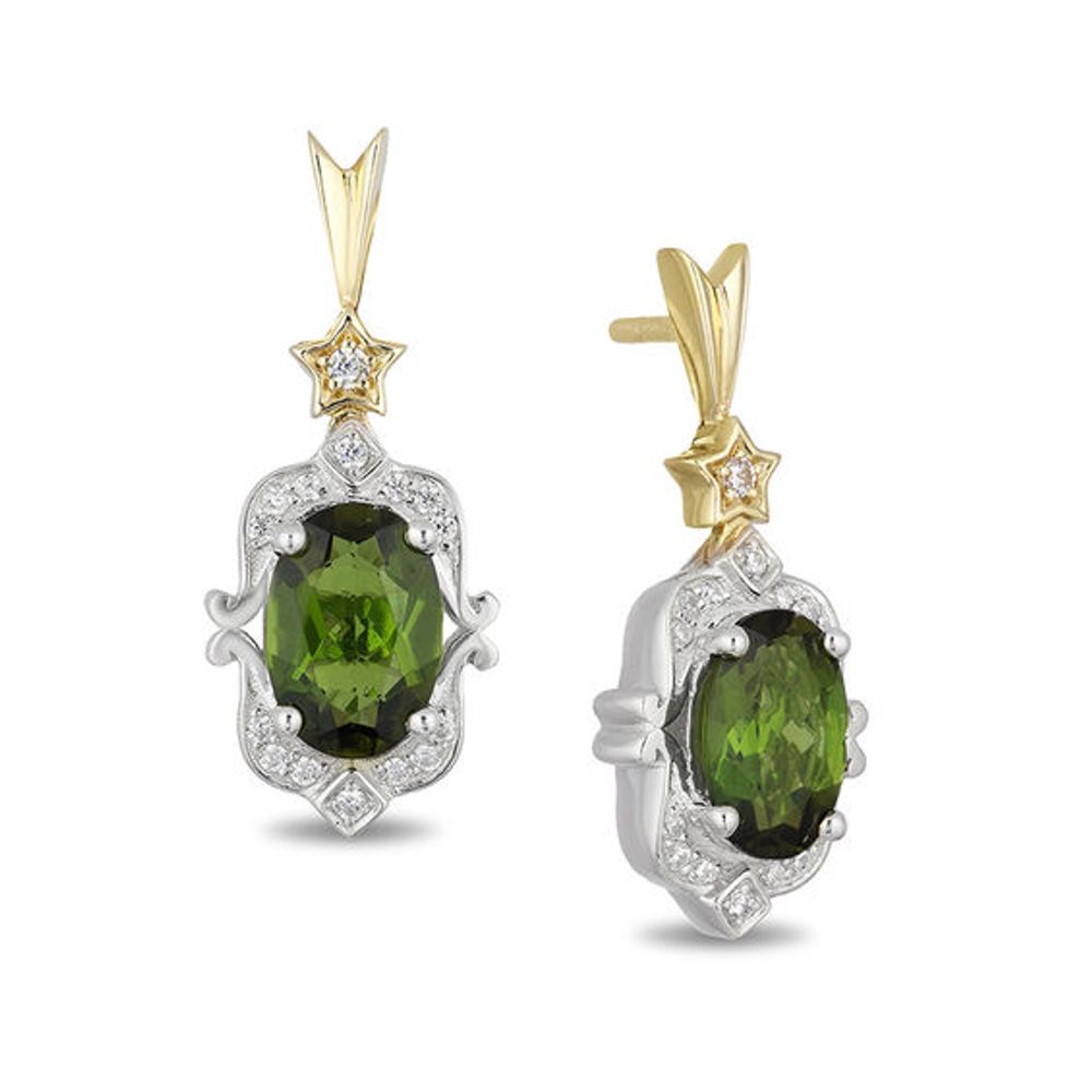 Enchanted Disney Tinker Bell Oval Green Topaz and 1/10 CT. T.w. Diamond Drop Earrings in Sterling Silver and 10K Gold