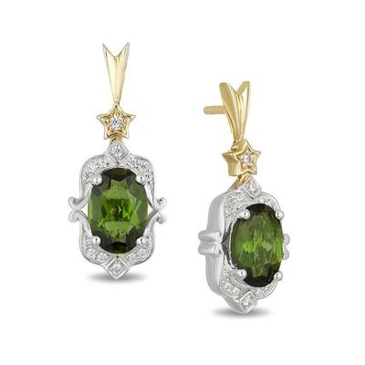 Enchanted Disney Tinker Bell Oval Green Topaz and 1/10 CT. T.w. Diamond Drop Earrings in Sterling Silver and 10K Gold