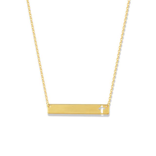 Cross Cutout Bar Necklace in 14K Gold