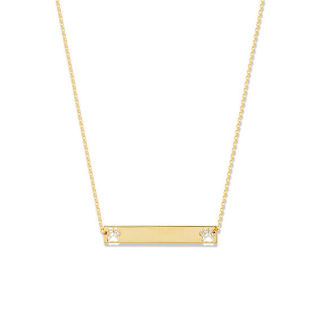 Double Paw Print Cutout Bar Necklace in 14K Gold