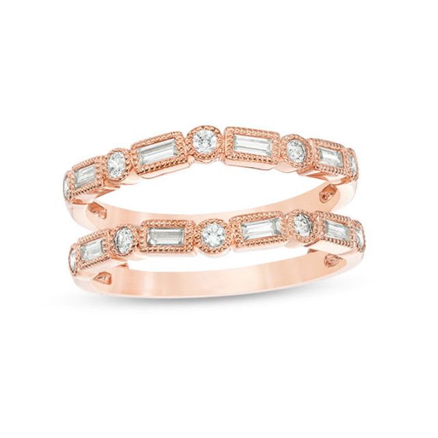 1/2 CT. T.w. Baguette and Round Diamond Alternating Art Deco Vintage-Style Solitaire Enhancer in 10K Rose Gold