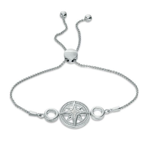 1/20 CT. T.w. Diamond Compass Bolo Bracelet in Sterling Silver - 9.5"