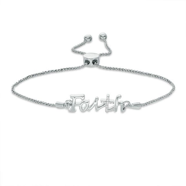 Diamond Accent "Faith" Bolo Bracelet in Sterling Silver - 9.5"