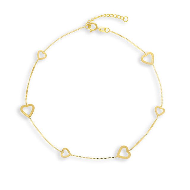 Heart Outline Station Anklet in 14K Gold - 10"