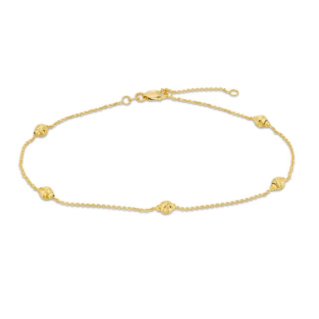 Diamond-Cut Bead Station Anklet in 14K Gold - 10"