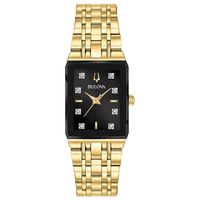 Ladies' Bulova Modern Diamond Accent Gold-Tone Watch with Rectangular Black Dial (Model: 97P135)