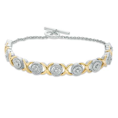 1/4 CT. T.w. Composite Diamond "Xo" Bracelet in Sterling Silver and 10K Gold - 7.25"