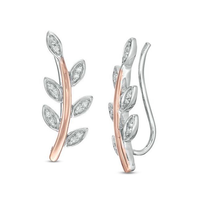 1/20 CT. T.w. Diamond Leaf Vine Crawler Earrings in Sterling Silver and 10K Rose Gold