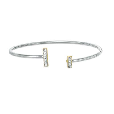 1/8 CT. T.w. Diamond Double-Bar Open Flex Bangle in Sterling Silver and 10K Gold