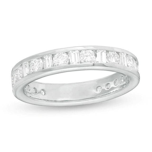 1 CT. T.w. Baguette and Round Diamond Alternating Eternity Wedding Band in 18K White Gold (G/Si2)