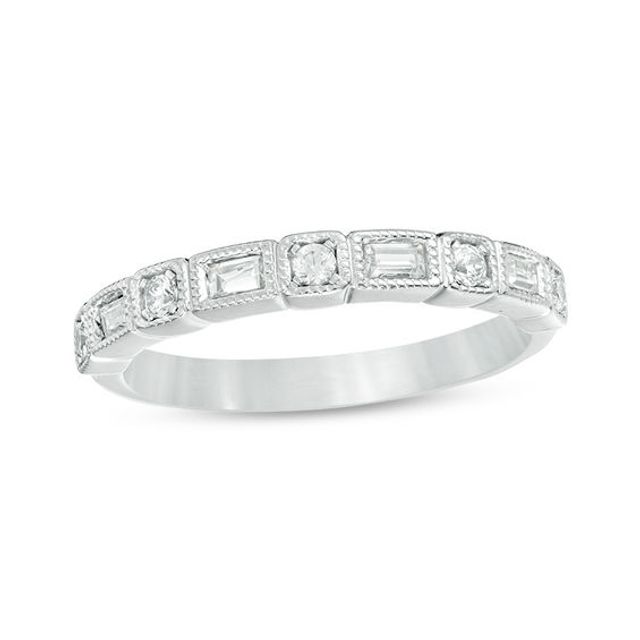 1/4 CT. T.w. Baguette and Round Diamond Alternating Vintage-Style Wedding Band in 10K White Gold