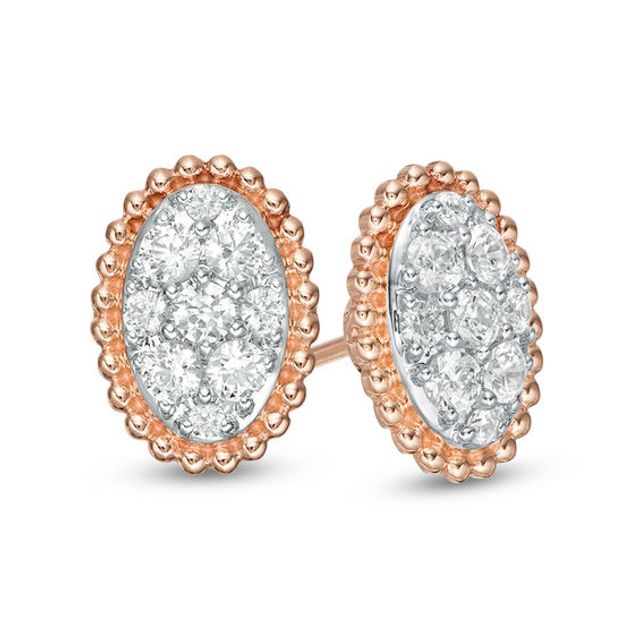 5/8 CT. T.w. Composite Diamond Oval Beaded Frame Stud Earrings in 10K Rose Gold