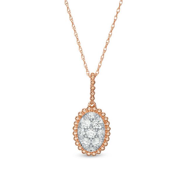 3/8 CT. T.w. Composite Diamond Oval Beaded Frame Pendant in 10K Rose Gold