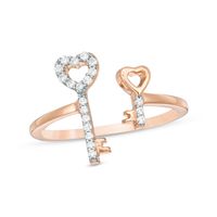 1/10 CT. T.w. Diamond Double Heart-Top Key Open Ring in 10K Rose Gold