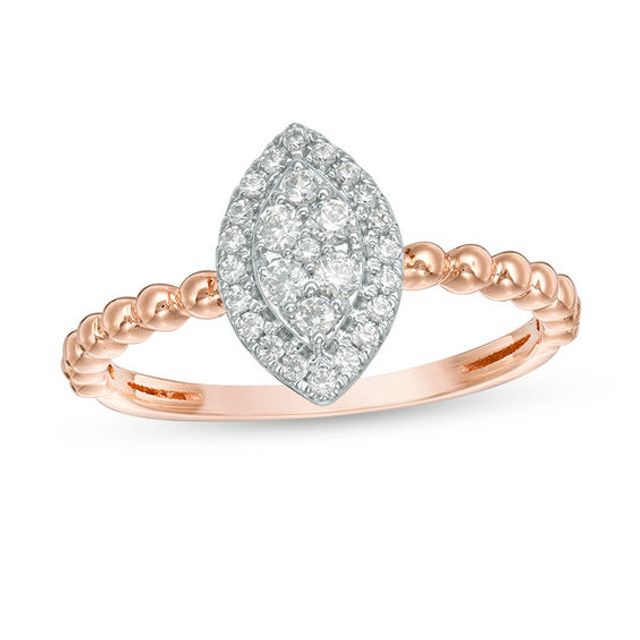 1/5 CT. T.w. Composite Diamond Marquise Frame Beaded Shank Ring in 10K Rose Gold