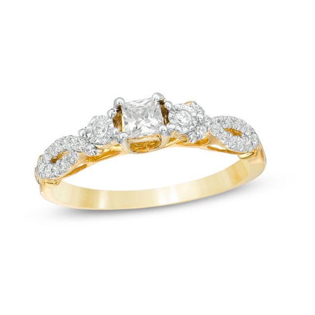 3/8 CT. T.w. Princess-Cut Diamond Three Stone Crossover Shank Engagement Ring in 10K Gold